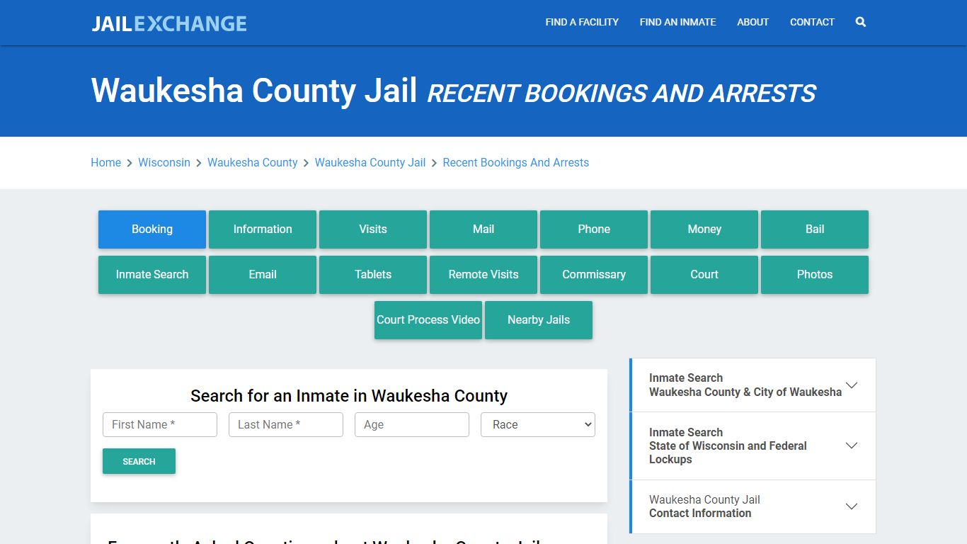 Waukesha County Jail Recent Bookings And Arrests - Jail Exchange